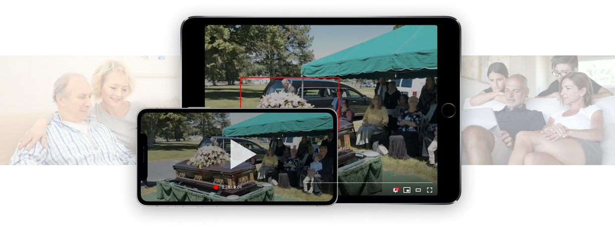 Tablet and smartphone displaying a crowded outdoor market scene