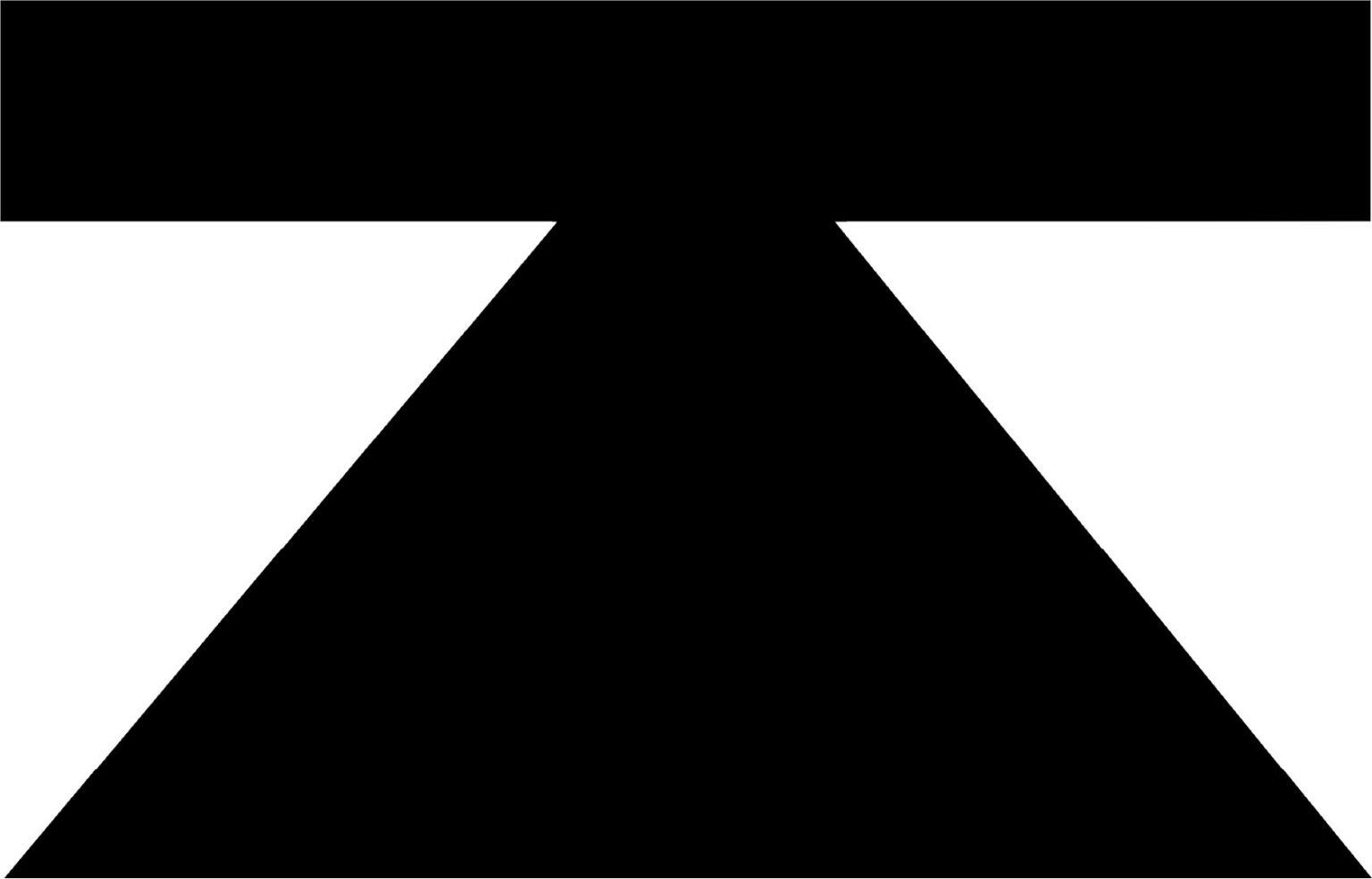 Black geometric shape with a wide top bar and sloping sides on a white background