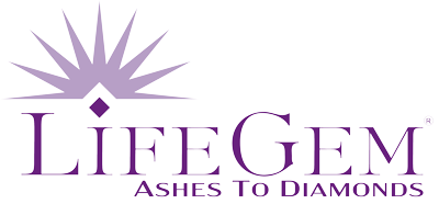 Lilac crown logo with “LIFE Gem” and the slogan “ASHES TO DIAMONDS”