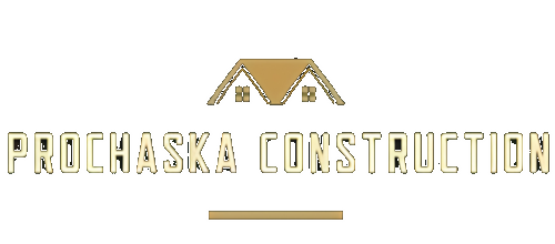 Prochaska Construction logo with gold house roof icon and text on white background