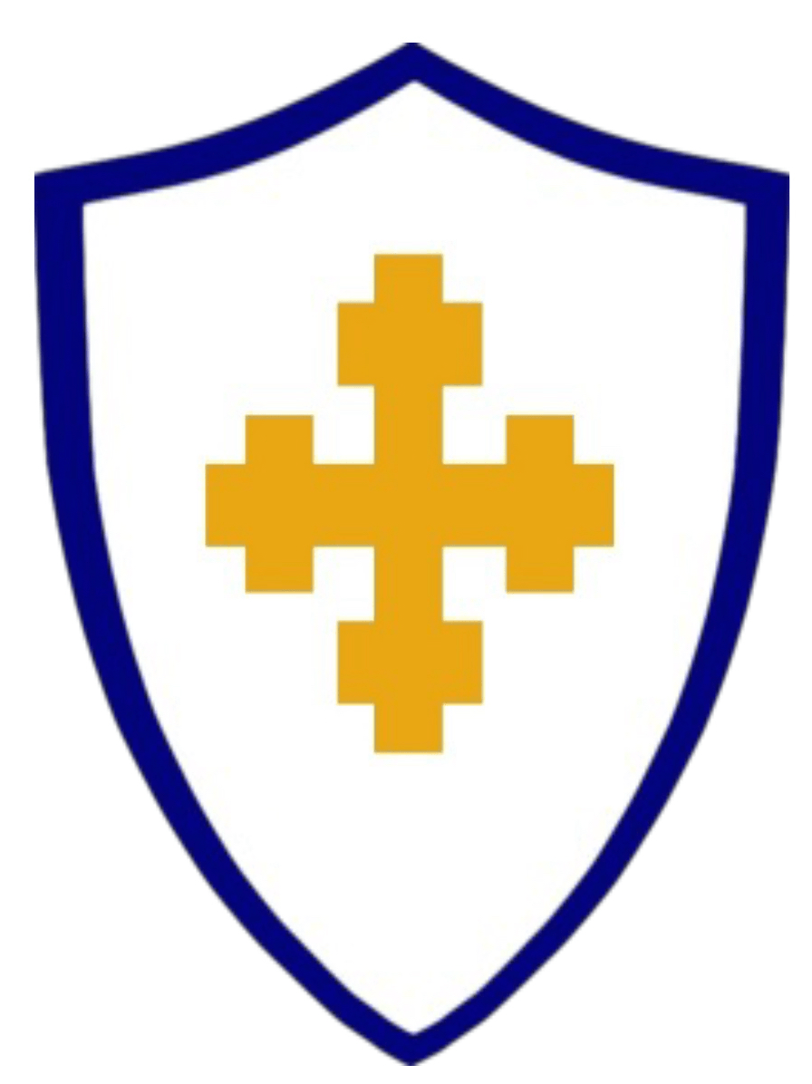 A blue shield with a yellow cross on it
