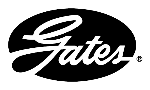 Gates logo in white script inside a black oval background