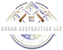 Serge Contracting LLC logo with house roofs, crossed hammers, stars, and a circular emblem