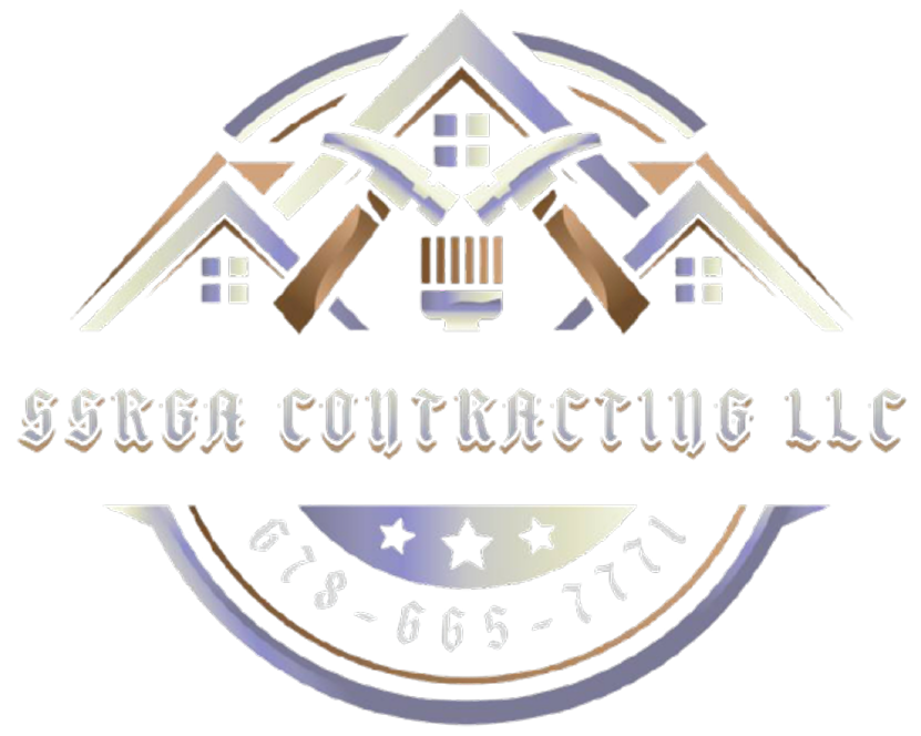Serge Contracting LLC logo with house roofs, crossed hammers, stars, and a circular emblem