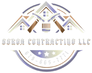 Serge Contracting LLC logo with house roofs, crossed hammers, stars, and a circular emblem