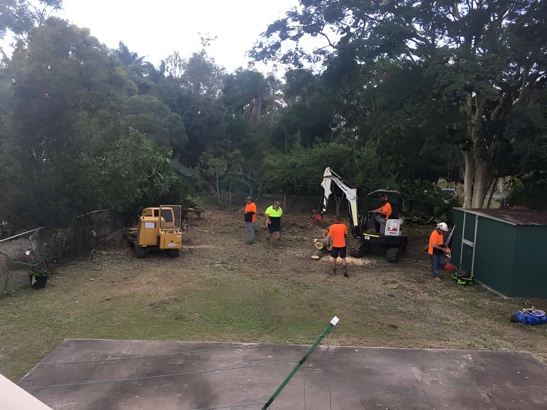 A Group Of People Are Working On A Construction Site — Tom Thumbs Tree Works In Bribie Island, QLD