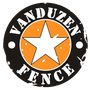 Vanduzen Fence logo: black circle with orange star and white text.