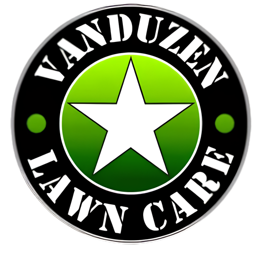 Vanduzer Lawn Care logo with white star on green circle and black border