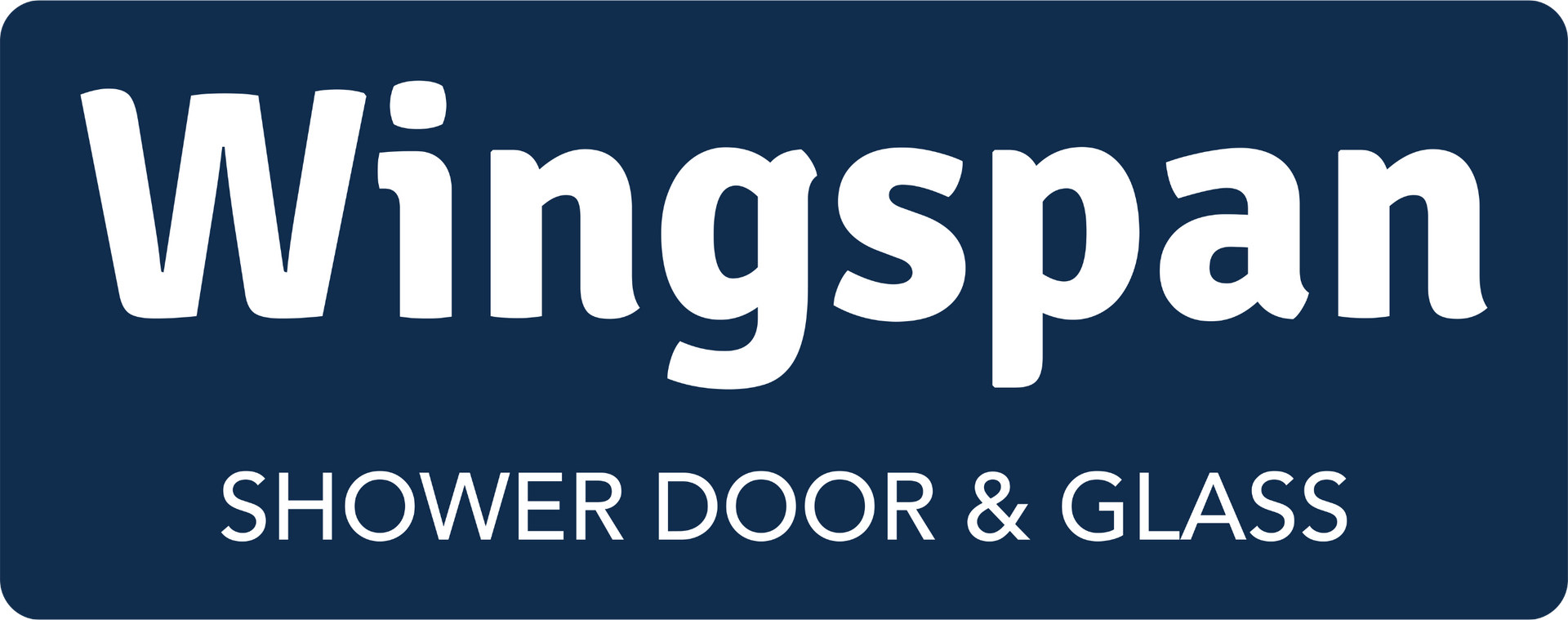 The wingspan shower door and glass logo is on a blue background.