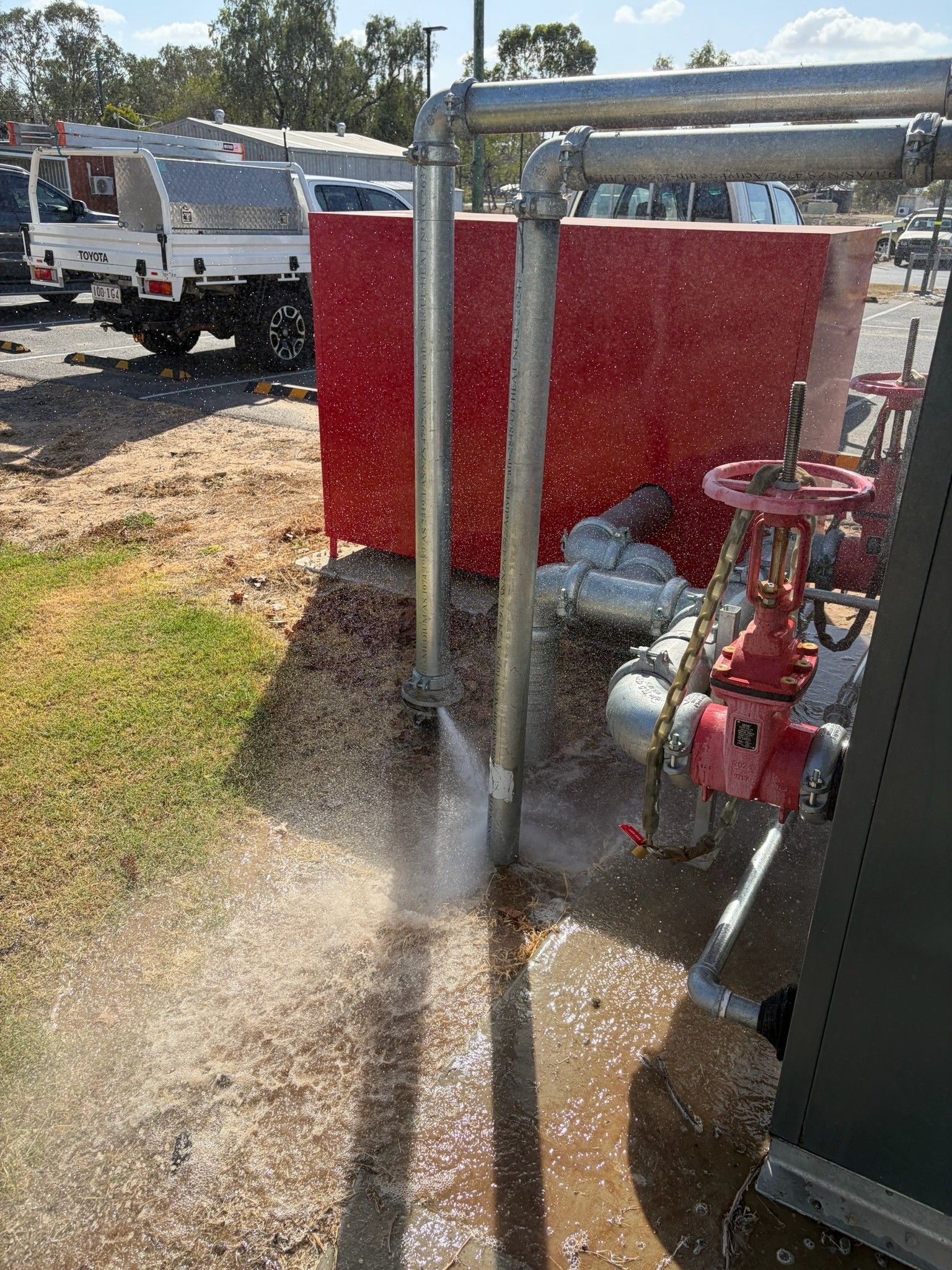 A leak identified on a Central Queensland fire hydrant system during testing