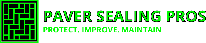 Paver Sealing Pros logo with green maze icon and tagline &ldquo;Protect. Improve. Maintain.&rdquo;