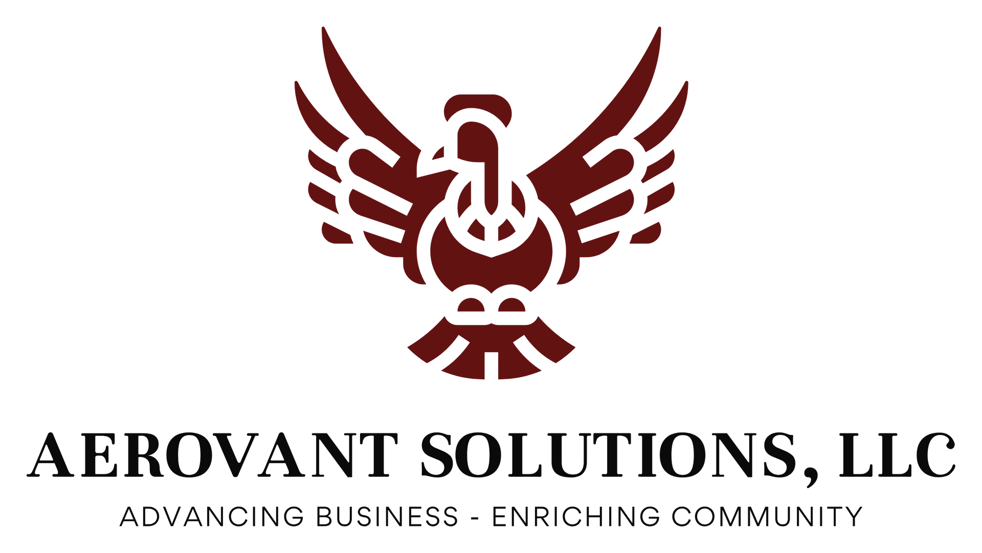 AEROVANT SOLUTIONS, LLC logo with maroon winged emblem and tagline “Advancing Business - Enriching Community”