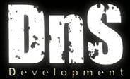 The dns development logo is white on a black background.
