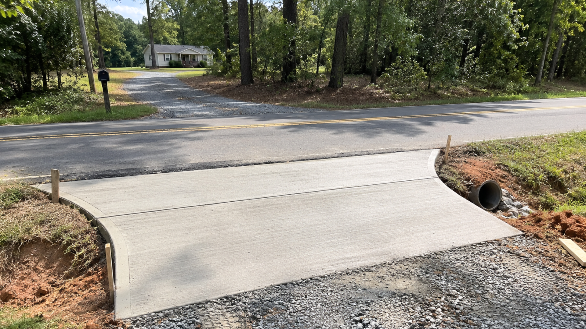 New concrete driveway apron meeting the street at a Durham County, NC home