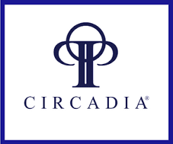 Circadia logo in dark blue, inside a blue-bordered white square; stylized letter 
