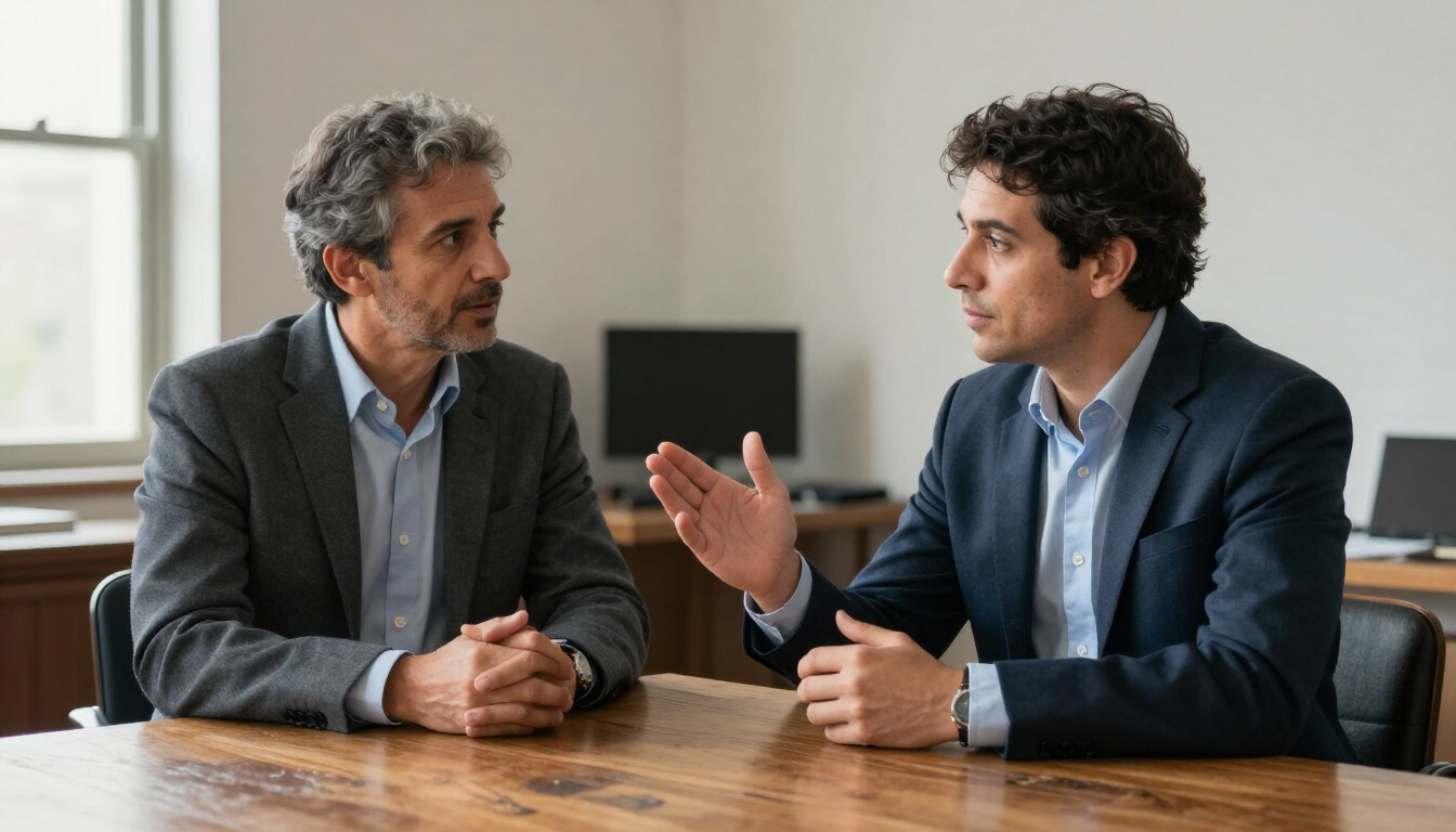 Consultor electoral conversando con un candidato