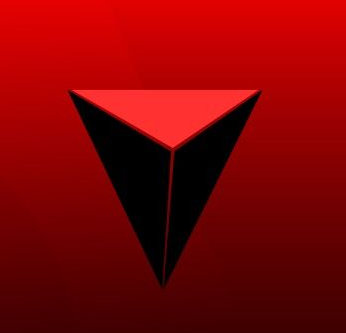 Logotipo de triángulo invertido negro sobre un fondo con degradado rojo