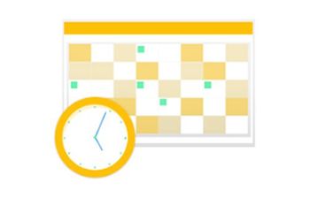 An illustration of a calendar with a clock next to it.