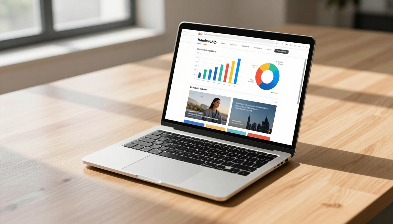 Modern membership website dashboard on a laptop