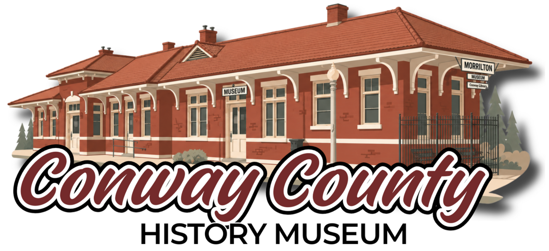 logo for the conway county history museum in morrilton arkansas