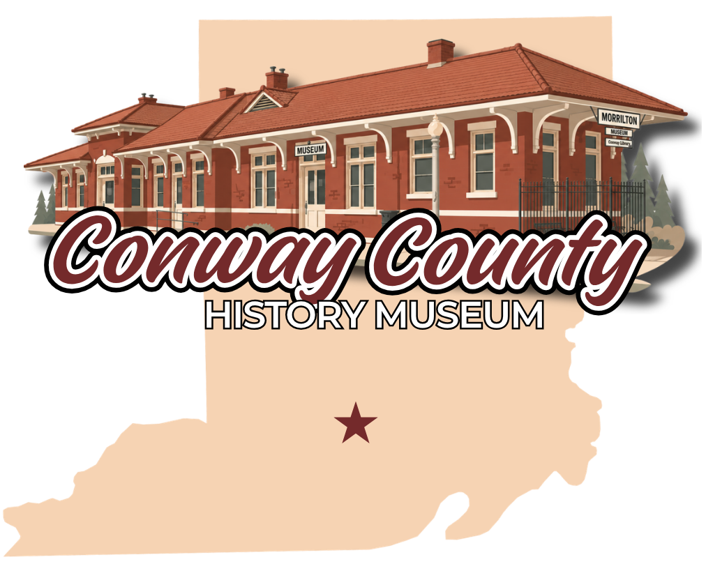 logo for the conway county history museum in morrilton arkansas
