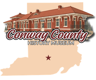 logo for the conway county history museum in morrilton arkansas
