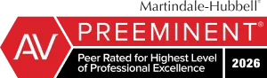 Martindale-Hubbell AV Preeminent rating, Peer Rated for Highest Level of Professional Excellence, valid through 2026.