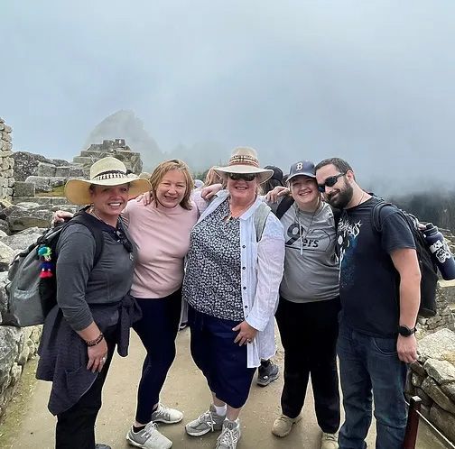 group posing at machu picchu