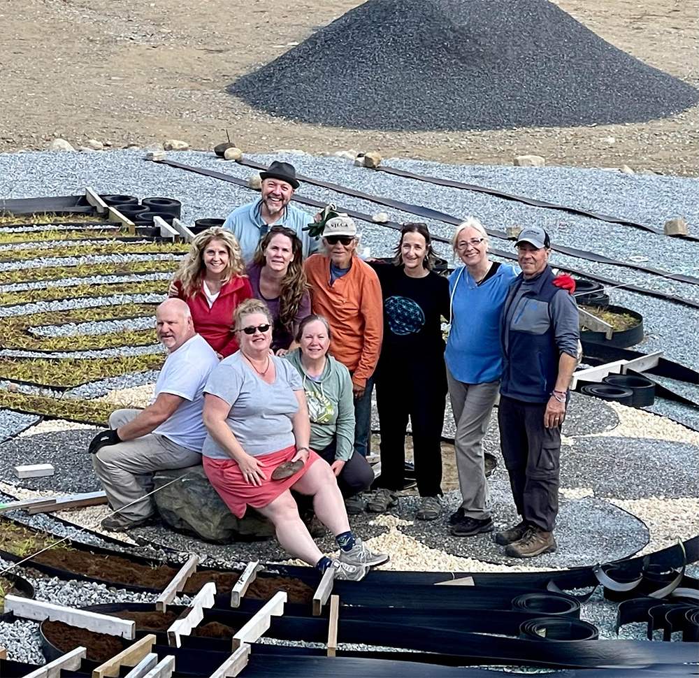 volunteers working on the Asa labyrinth