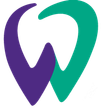 A purple and green tooth in the shape of a heart.