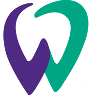 A purple and green tooth in the shape of a heart.