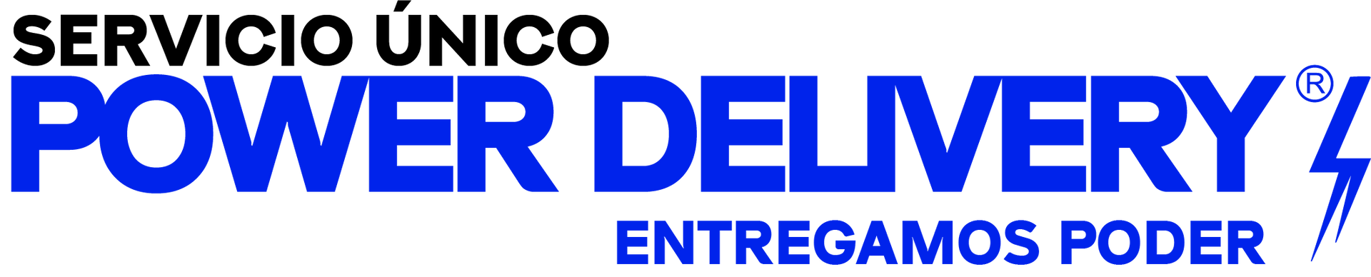 Un logotipo azul y blanco para Power Delivery 
