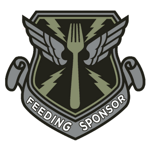 A logo for a sponsor score card with an eagle and a lightning bolt.