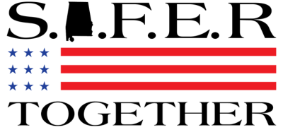 A logo for s.a.f.e.r. together with an american flag