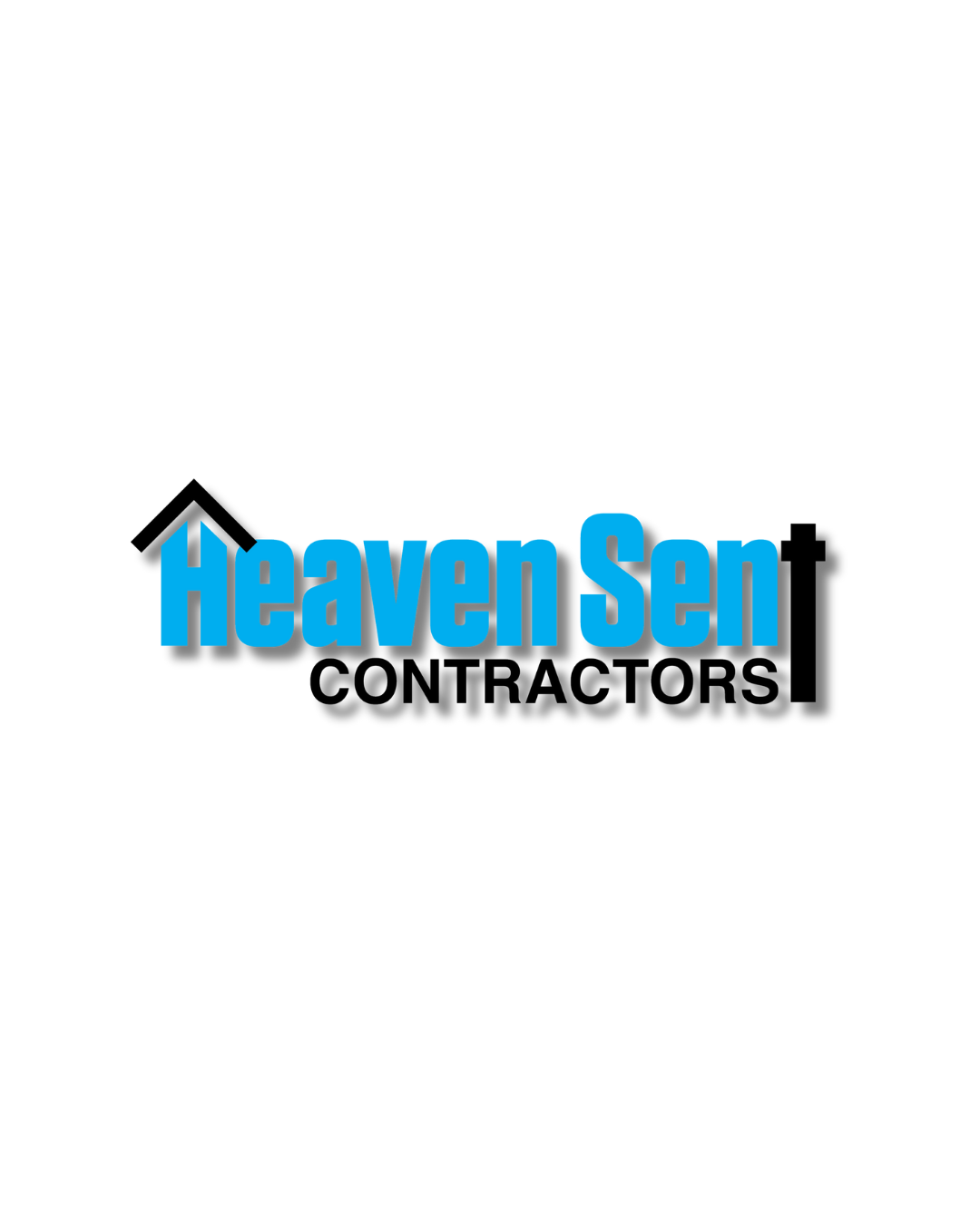 The logo for heaven sent contractors is blue and black.