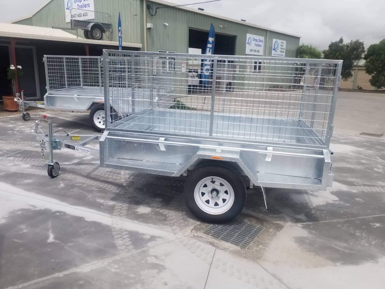 Galvanized Steel Utility Trailer With Wire Mesh Cage — Drop Deck Trailers In Urangan QLD