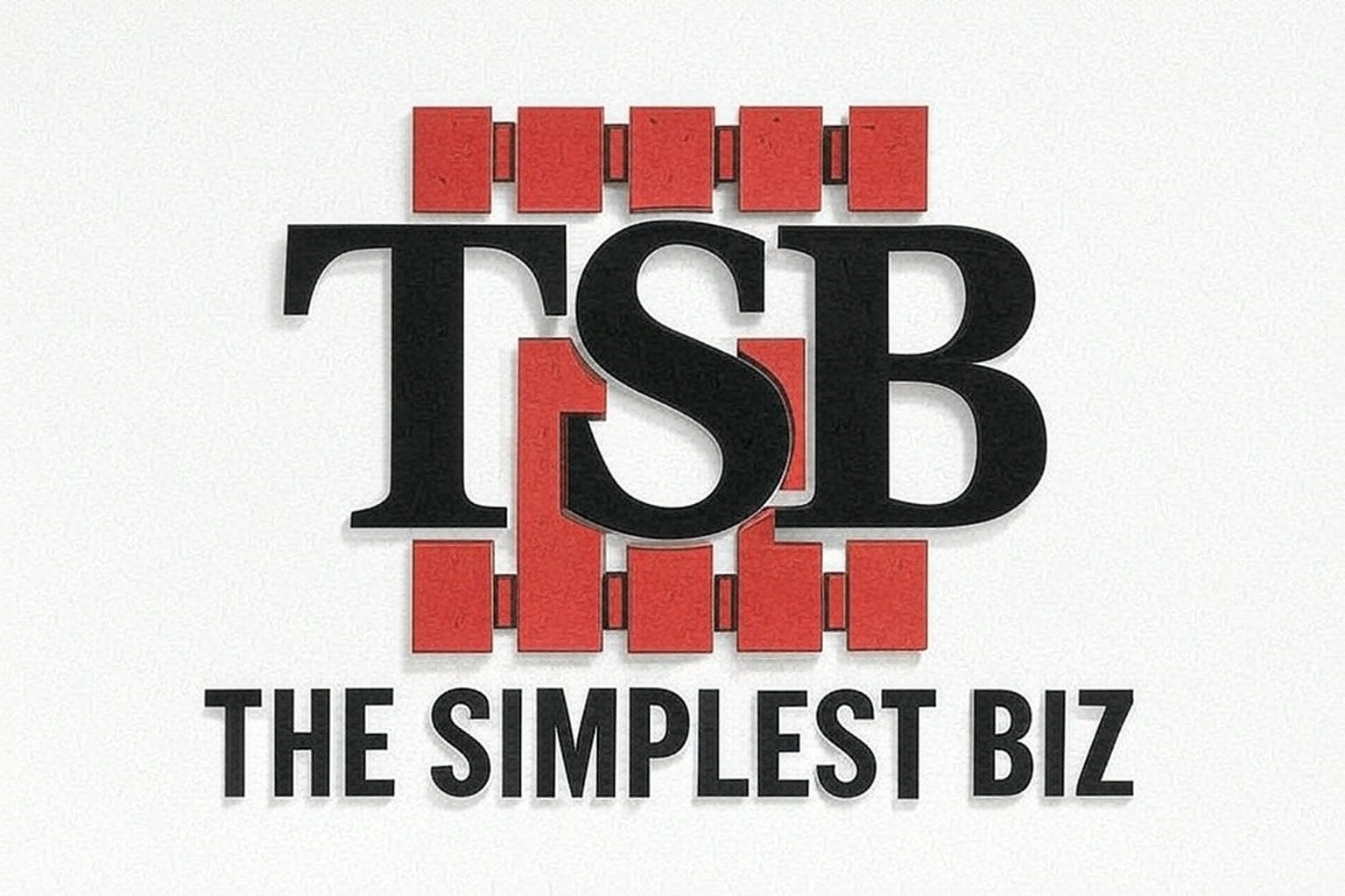 A logo for tsb the simplest biz on a white background.