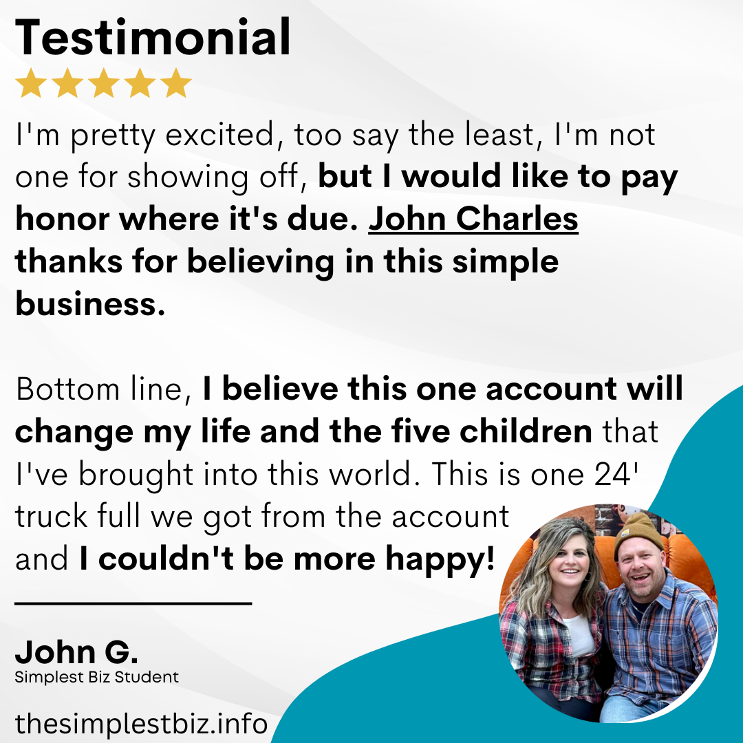 A testimonial from john g. with a picture of him and his wife