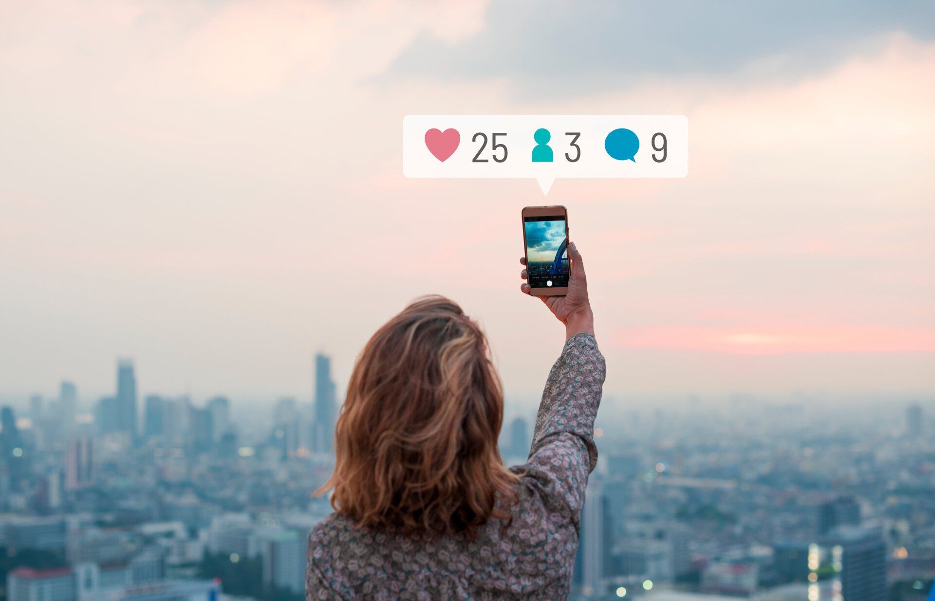 facebook phone with 25 hearts, 3 invitations, 9 messages