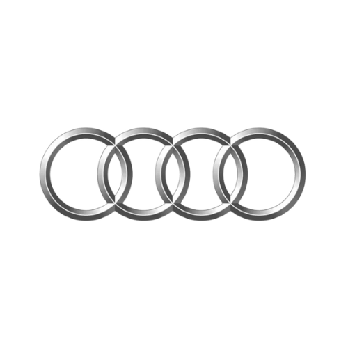Silver Audi logo: Four interlocking rings.