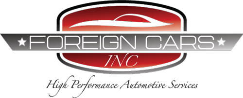 Logo for Foreign Cars Inc. with car silhouette, text 