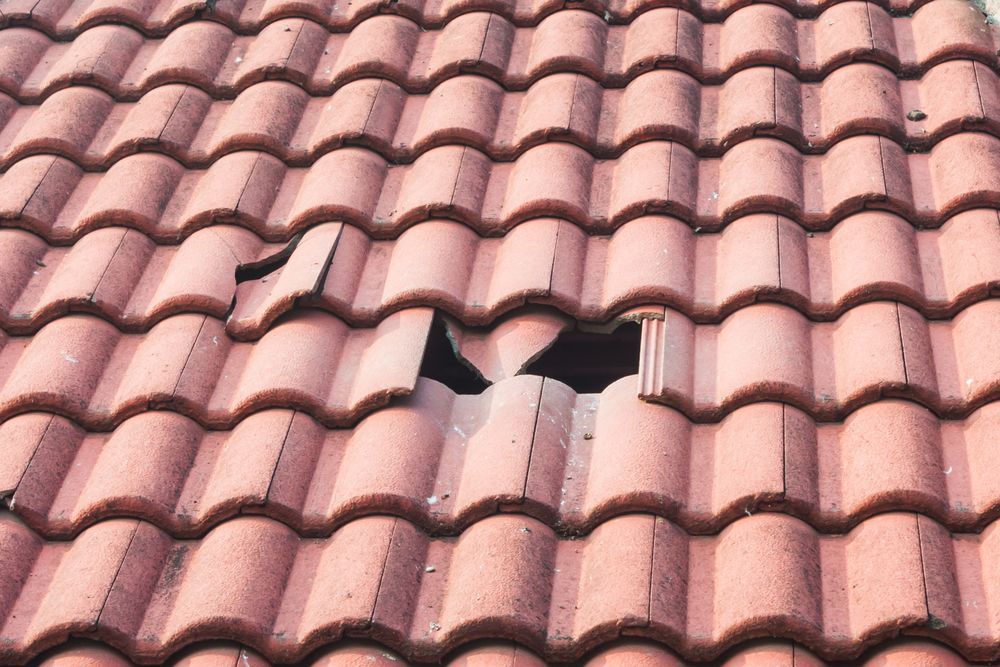 A Close Up of a Roof With a Hole in It — Roof Restoration Masters In Mannering Park, NSW