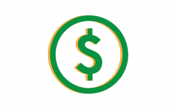 Green dollar sign inside a green circle with a gold outline on a white background