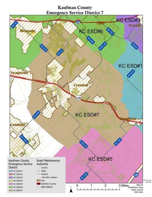 A map of Kaufman ESD 7 coverage area