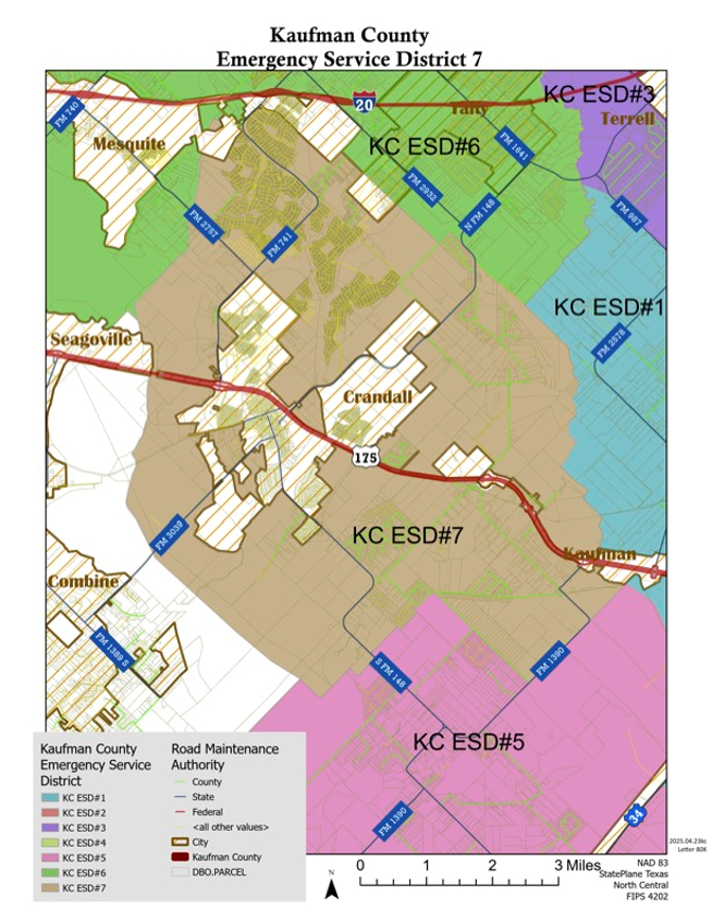A map of Kaufman ESD 7 coverage area