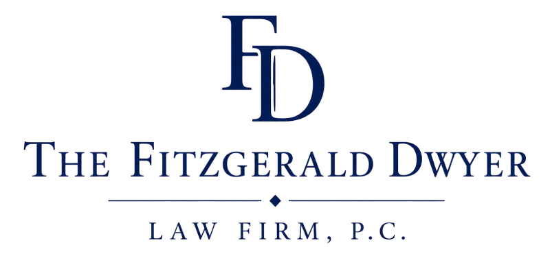 Logo for The Fitzgerald Dwyer Law Firm, P.C.; dark blue text on white background within a dark blue rectangle.