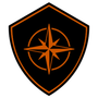 Black shield emblem with an orange compass rose.