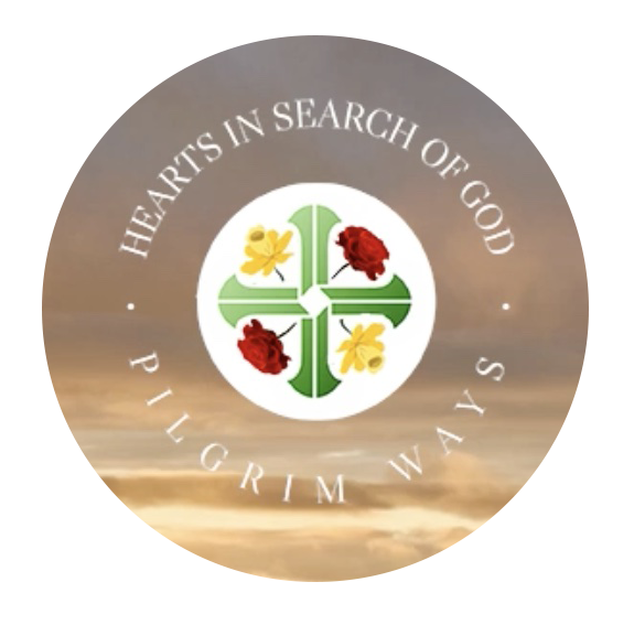 A logo for hearts in search of god pilgrim ways