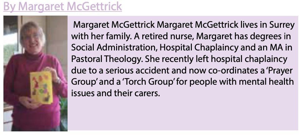 Margaret mcgettrick is a retired nurse and has degrees in social administration hospital chaplaincy and ma in pastoral theology