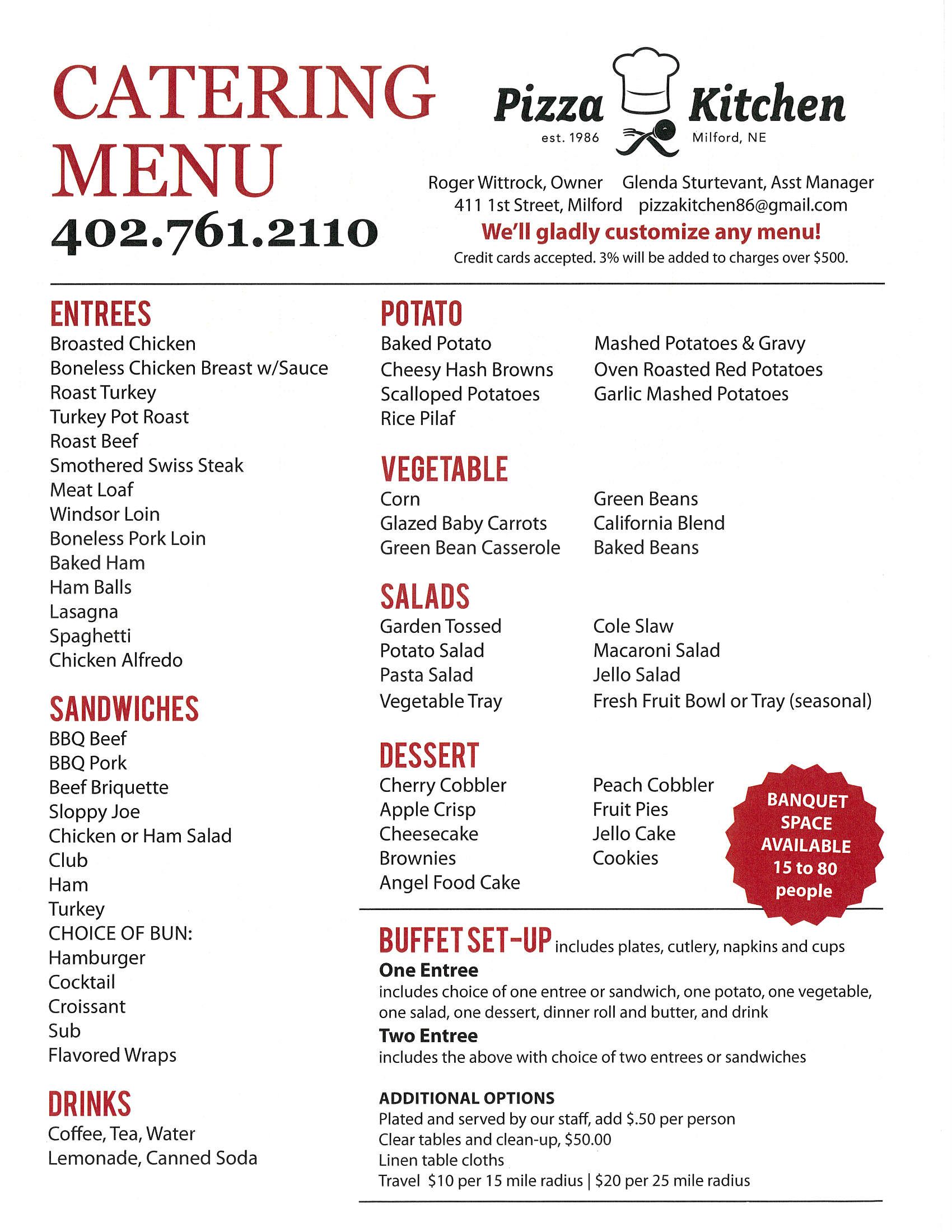 Catering Menu — Milford, NE — Pizza Kitchen Catering Menu — Milford, NE — Pizza Kitchen